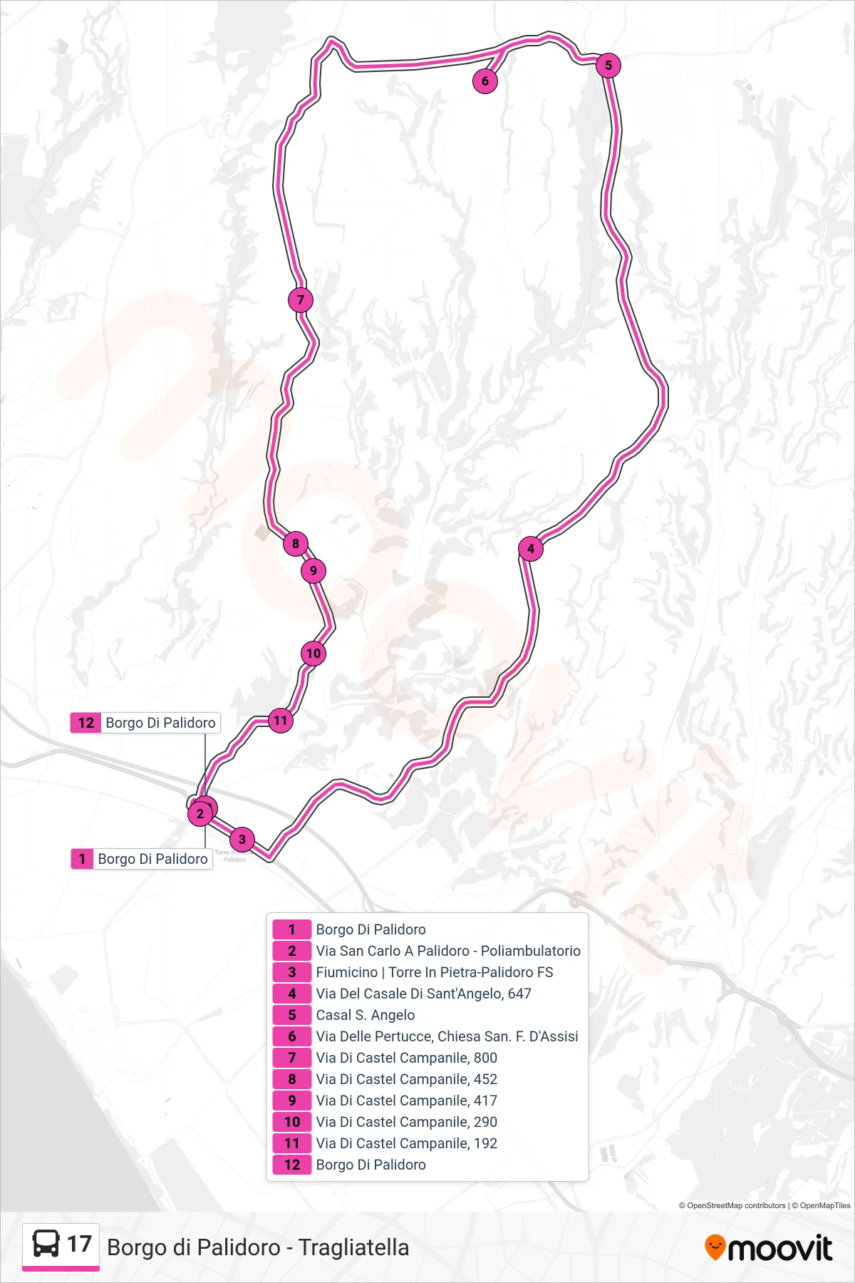 Linea 17 bus ((Dx) Borgo Di Palidoro) - Percorsi e fermate sulla mappa