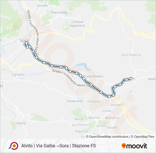Percorso linea bus COTRAL