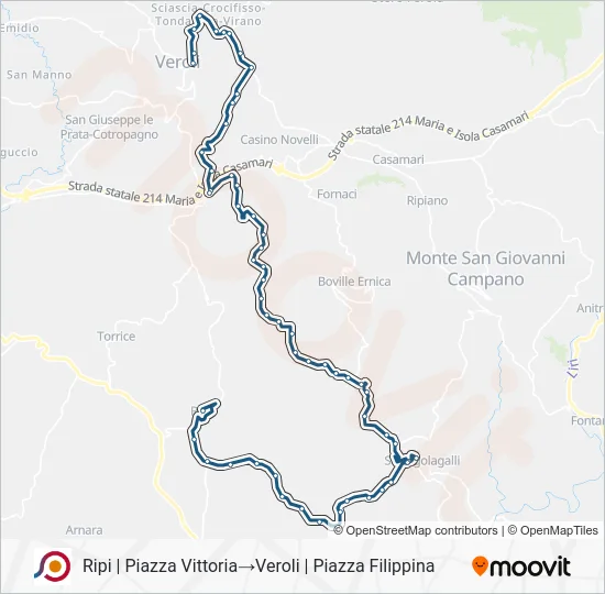 Percorso linea bus COTRAL