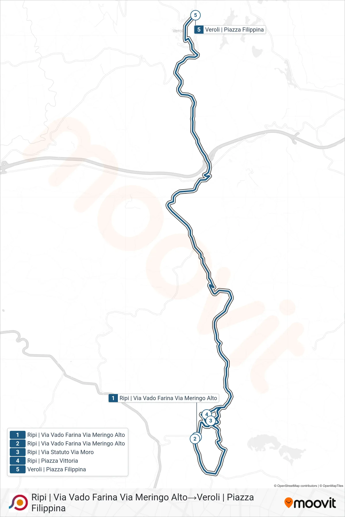 Linea COTRAL bus (Ripi | Via Vado Farina Via Meringo Alto→Veroli | Piazza Filippina) - Percorsi e fermate sulla mappa