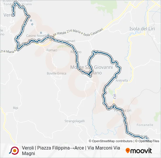 Percorso linea bus COTRAL