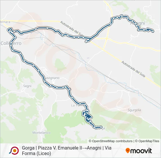Percorso linea bus COTRAL