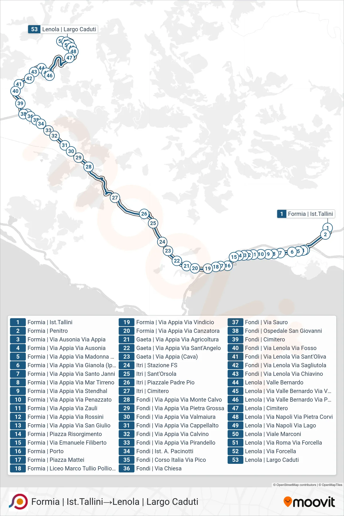 Linea COTRAL bus (Formia | Ist.Tallini→Lenola | Largo Caduti) - Percorsi e fermate sulla mappa