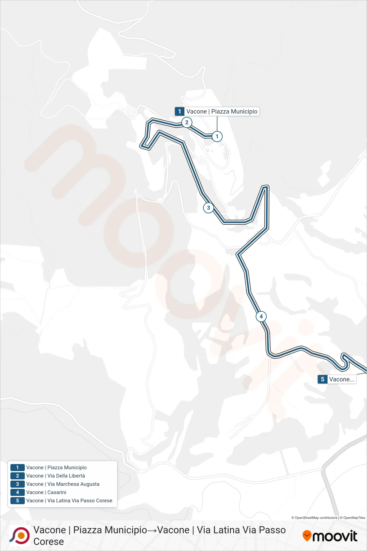 Linea COTRAL  bus (Vacone | Piazza Municipio‎→Vacone | Via Latina Via Passo Corese) - Percorsi e fermate sulla mappa