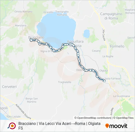 Percorso linea bus COTRAL