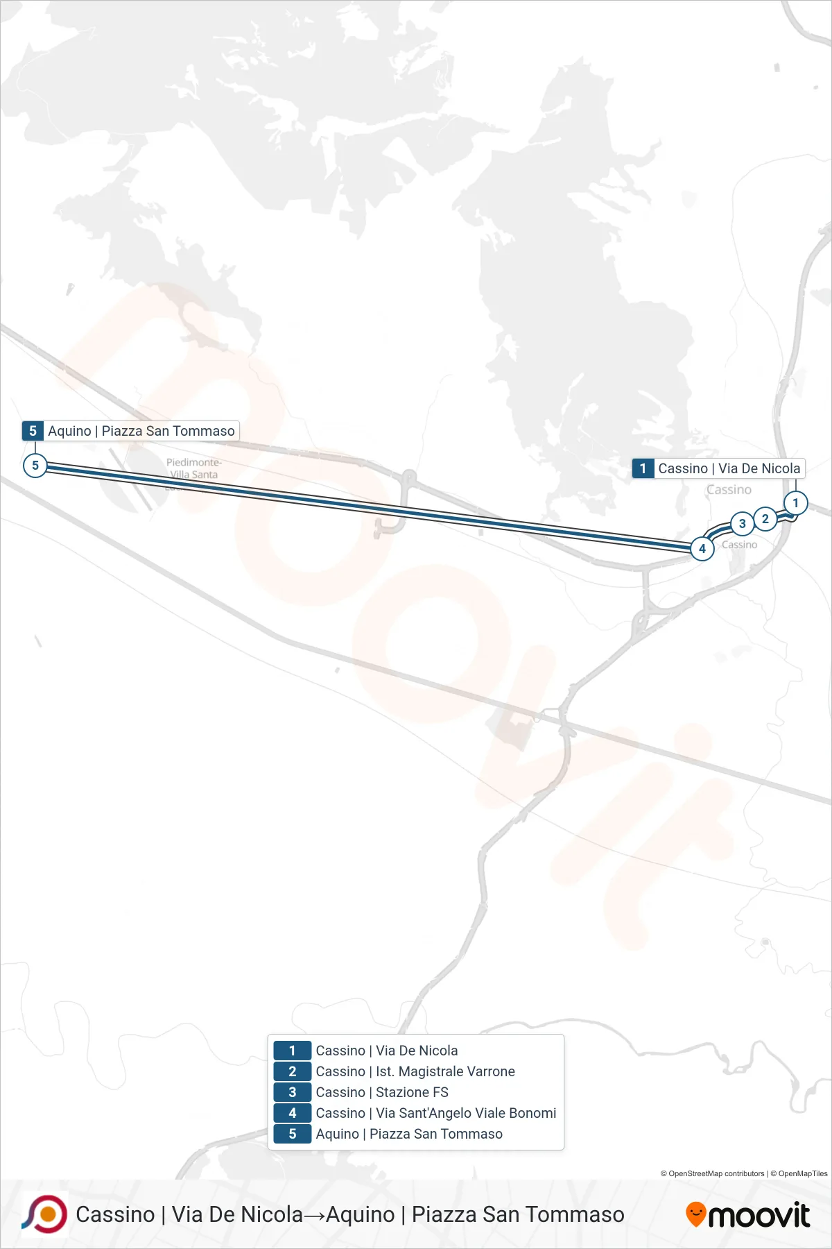 Linea COTRAL bus (Cassino | Via De Nicola→Aquino | Piazza San Tommaso) - Percorsi e fermate sulla mappa