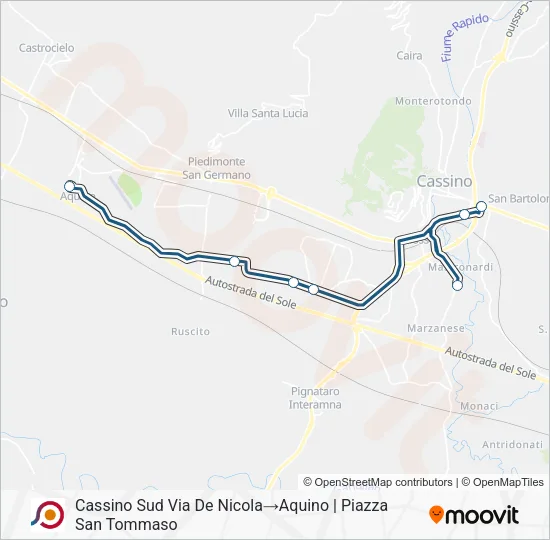 Percorso linea bus COTRAL