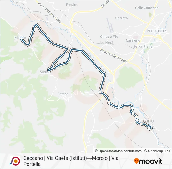 Percorso linea bus COTRAL