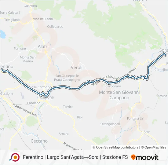 Percorso linea bus COTRAL