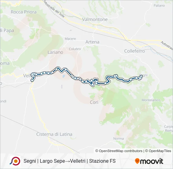 Percorso linea bus COTRAL