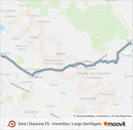 Percorso linea bus COTRAL