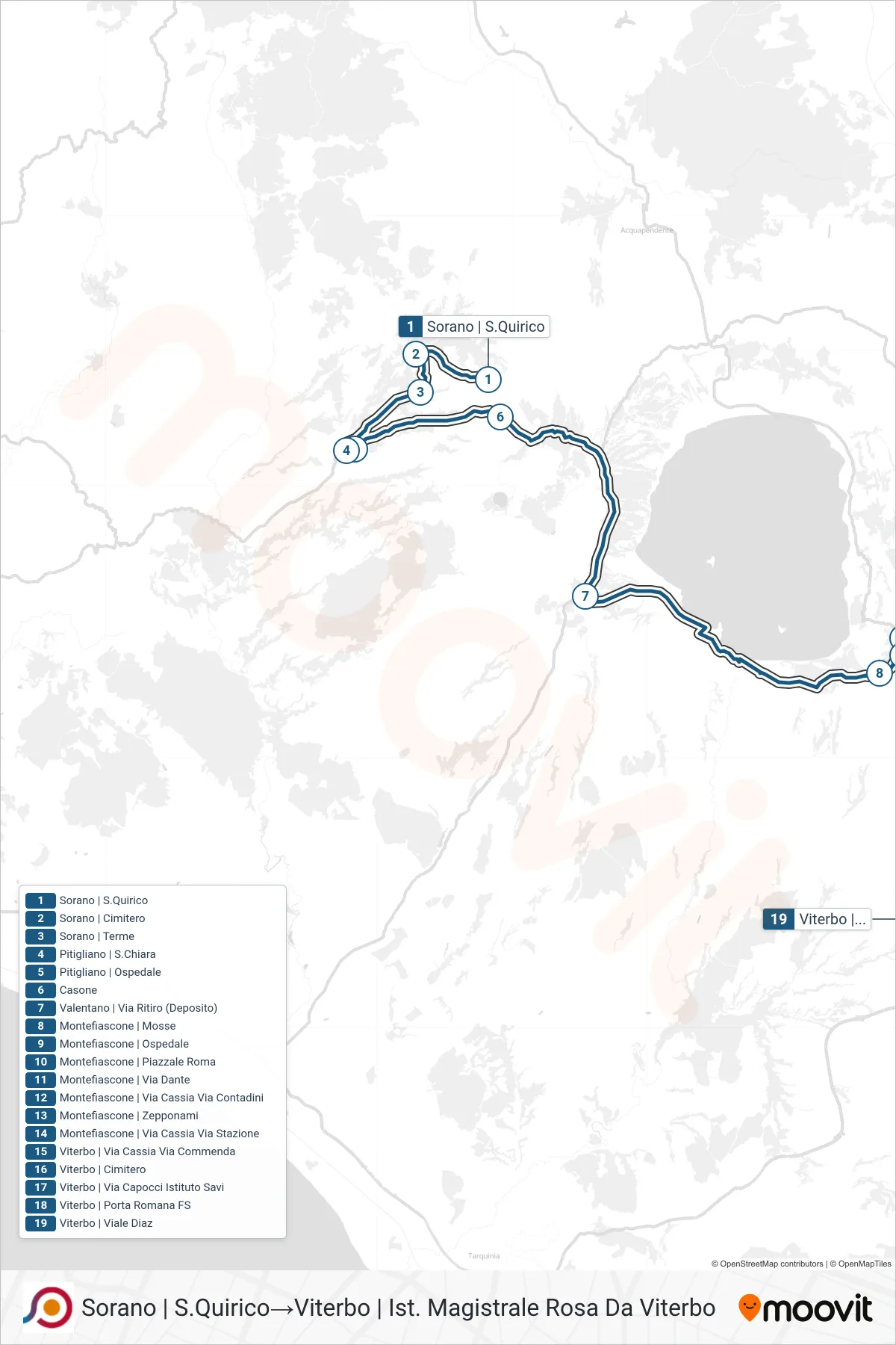 Linea COTRAL bus (Sorano | S.Quirico→Viterbo | Ist. Magistrale Rosa Da Viterbo) - Percorsi e fermate sulla mappa