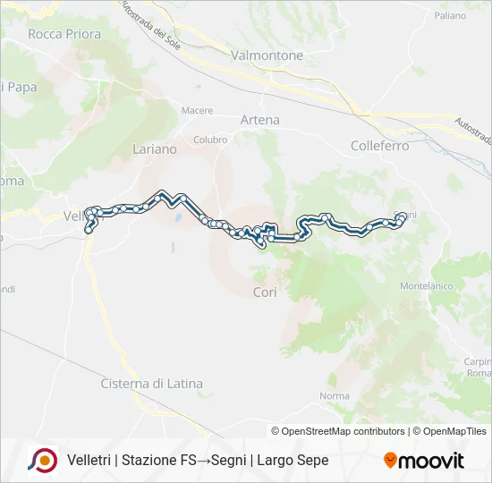 Percorso linea bus COTRAL