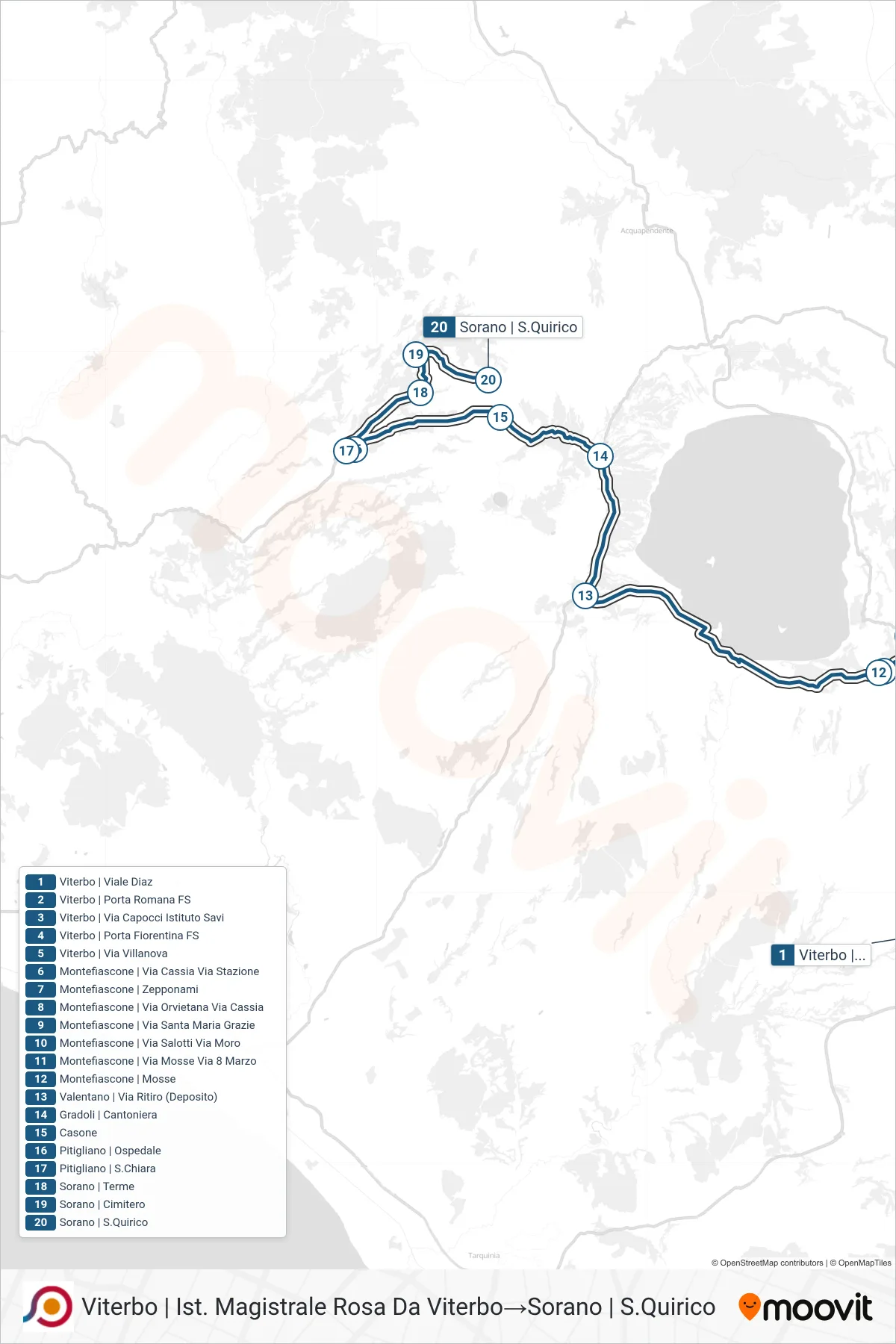 Linea COTRAL bus (Viterbo | Ist. Magistrale Rosa Da Viterbo→Sorano | S.Quirico) - Percorsi e fermate sulla mappa