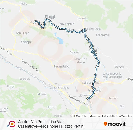 Percorso linea bus COTRAL