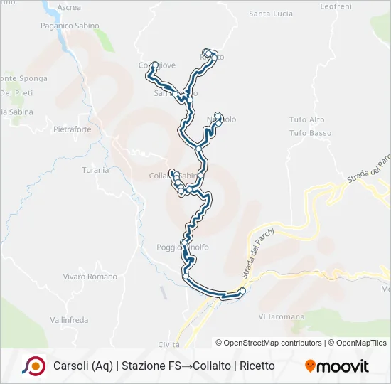 Percorso linea bus COTRAL