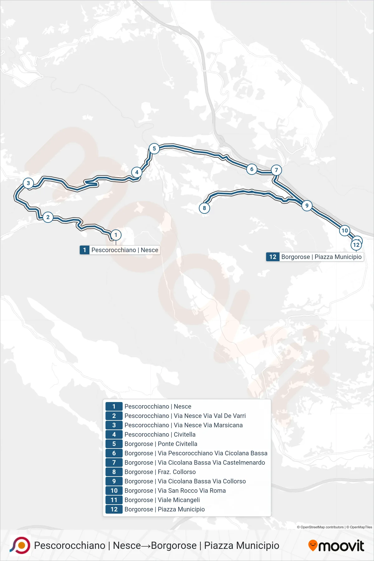 Linea COTRAL bus (Pescorocchiano | Nesce→Borgorose | Piazza Municipio) - Percorsi e fermate sulla mappa