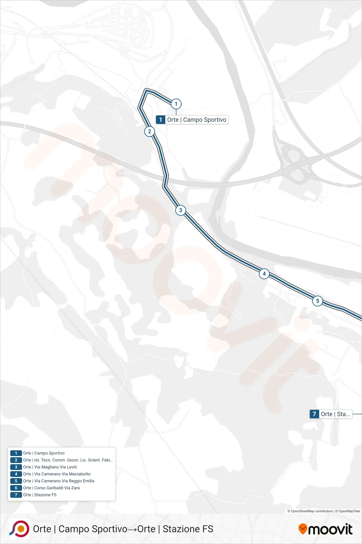 Linea COTRAL bus (Orte | Campo Sportivo→Orte | Stazione FS) - Percorsi e fermate sulla mappa