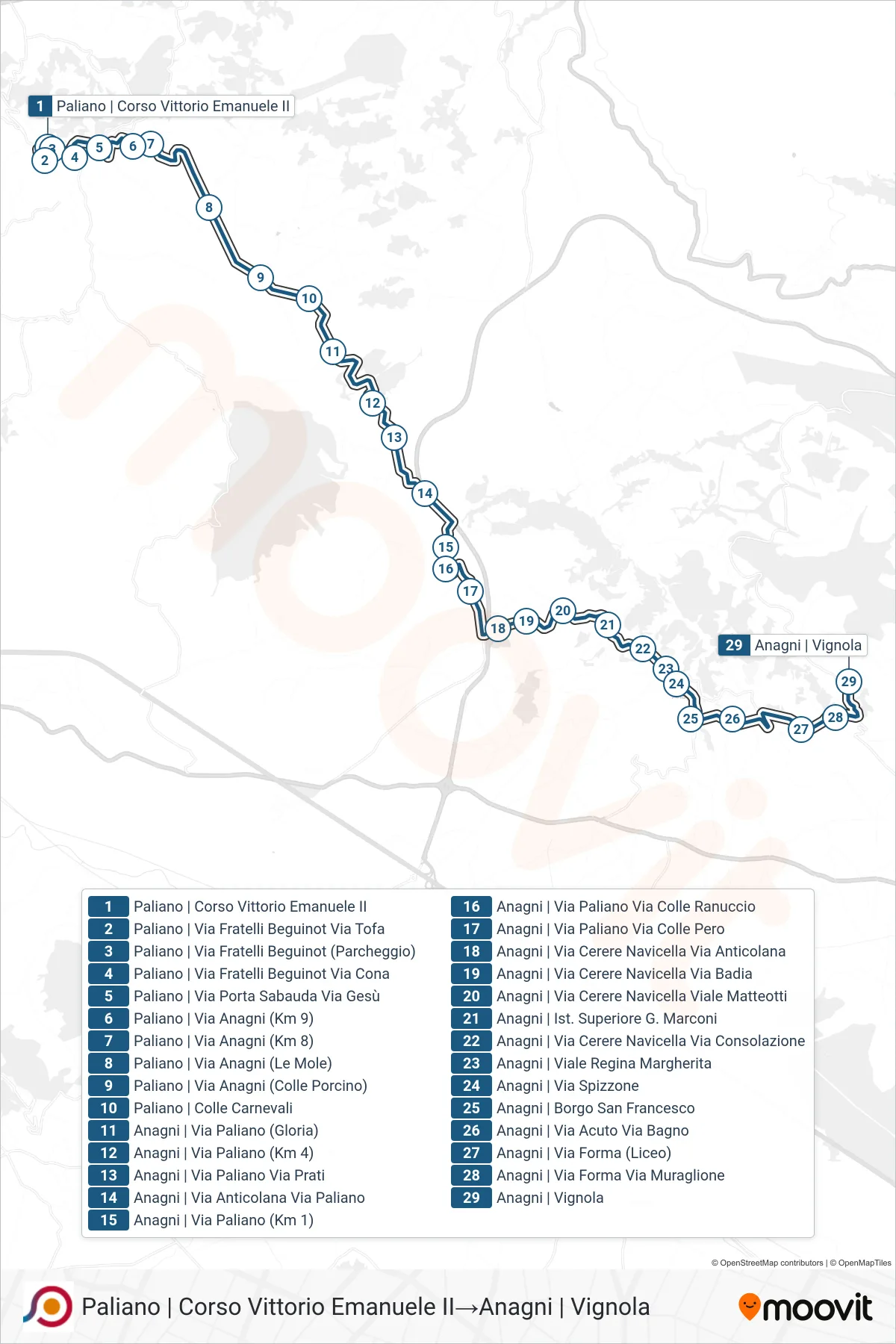 Linea COTRAL bus (Paliano | Corso Vittorio Emanuele II→Anagni | Vignola) - Percorsi e fermate sulla mappa