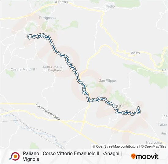 Percorso linea bus COTRAL