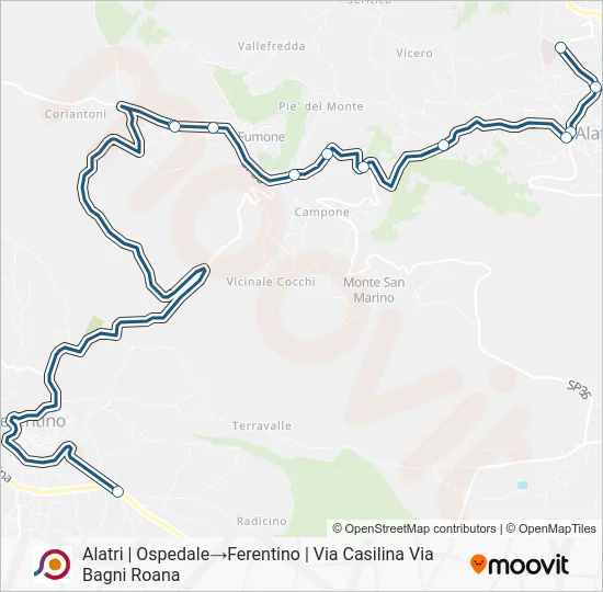 Percorso linea bus COTRAL