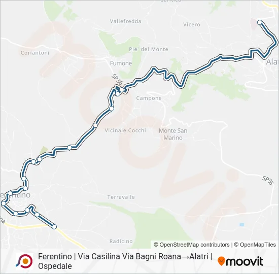 Percorso linea bus COTRAL
