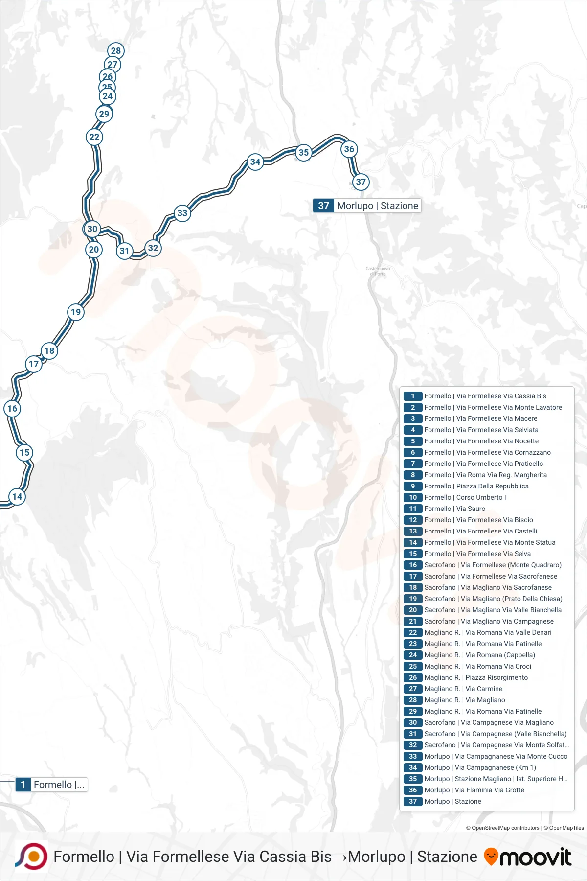 Linea COTRAL  bus (Formello | Via Formellese Via Cassia Bis‎→Morlupo | Stazione) - Percorsi e fermate sulla mappa