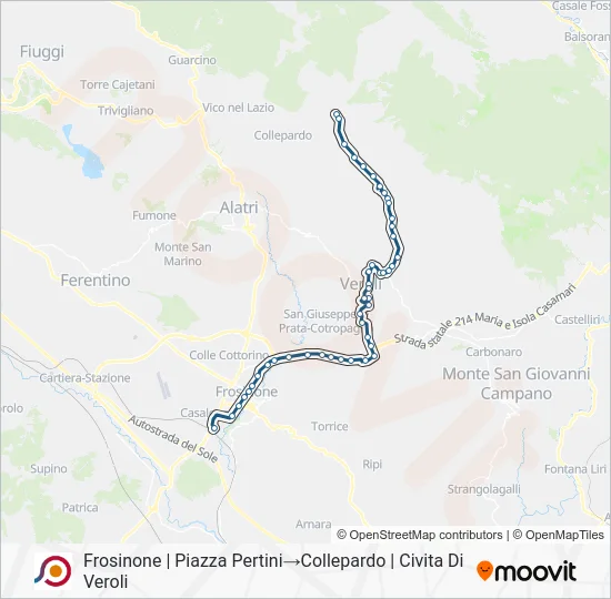 Percorso linea bus COTRAL