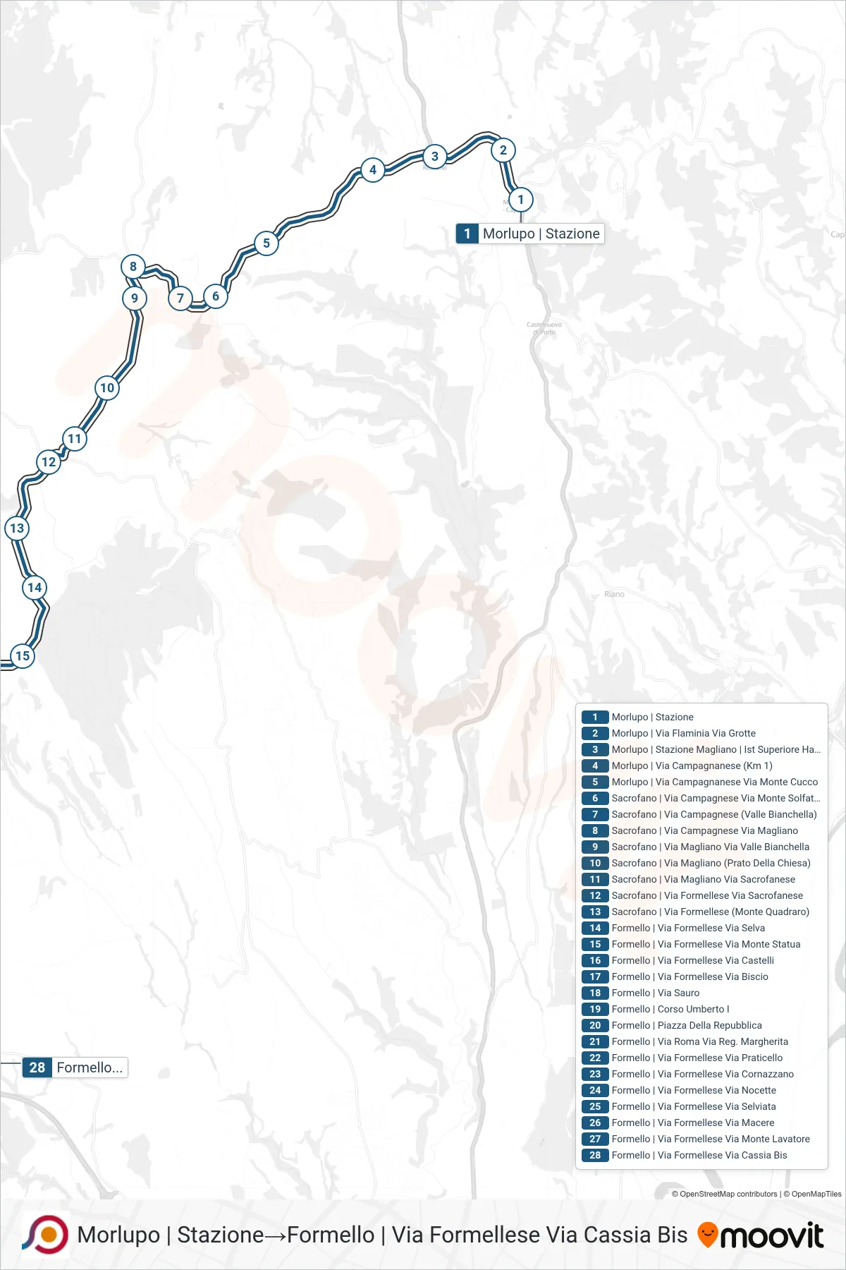 Linea COTRAL bus (Morlupo | Stazione→Formello | Via Formellese Via Cassia Bis) - Percorsi e fermate sulla mappa