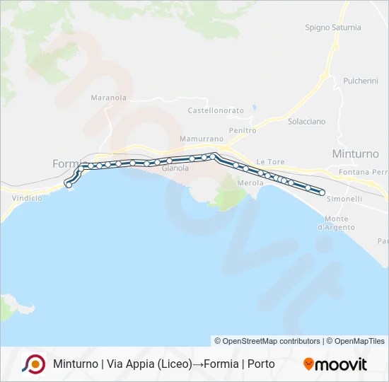 Percorso linea bus COTRAL