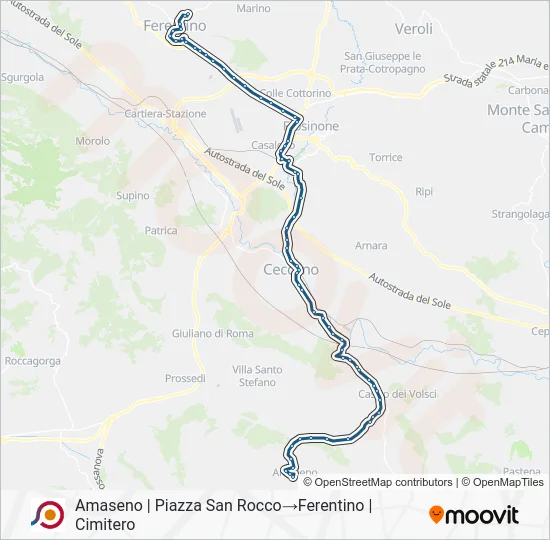 Percorso linea bus COTRAL
