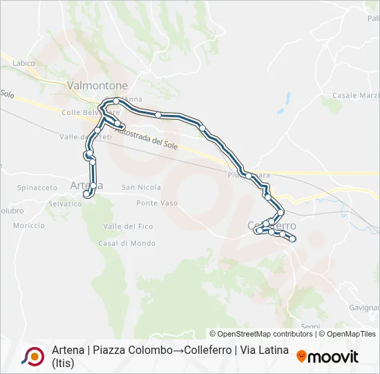 Percorso linea bus COTRAL