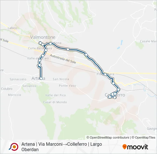 Percorso linea bus COTRAL