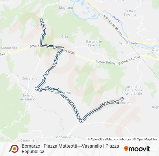 Percorso linea bus COTRAL