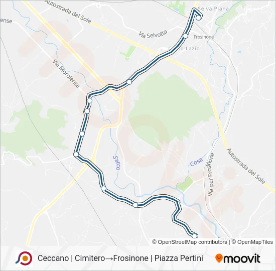 Percorso linea bus COTRAL