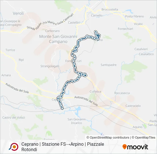 Percorso linea bus COTRAL