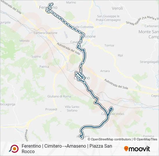 Percorso linea bus COTRAL