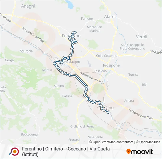 Percorso linea bus COTRAL