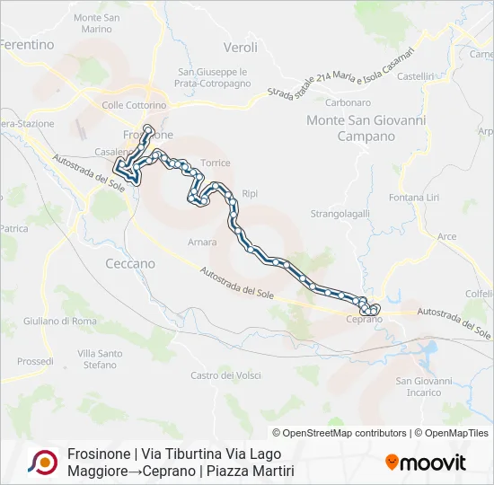 Percorso linea bus COTRAL