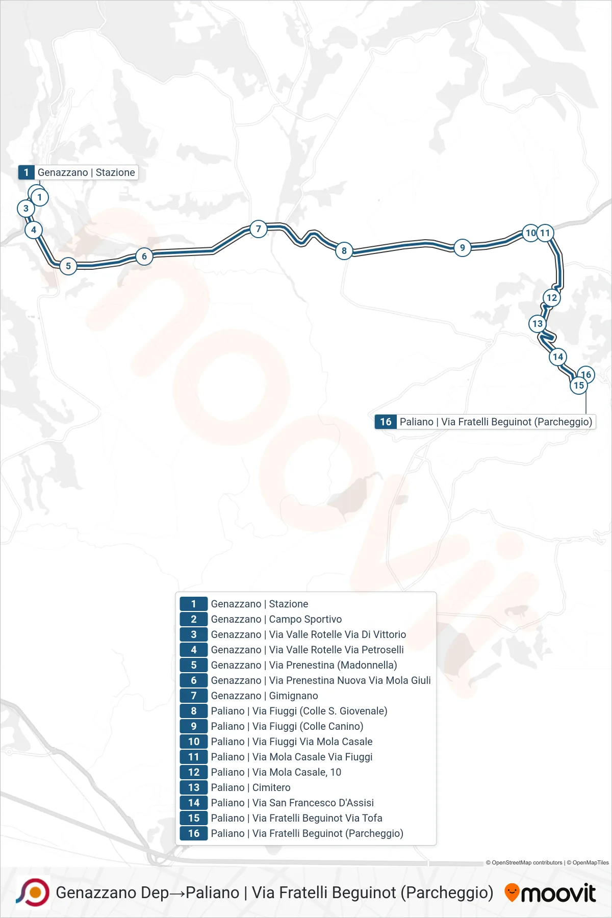 Linea COTRAL bus (Genazzano Dep→Paliano | Via Fratelli Beguinot (Parcheggio)) - Percorsi e fermate sulla mappa