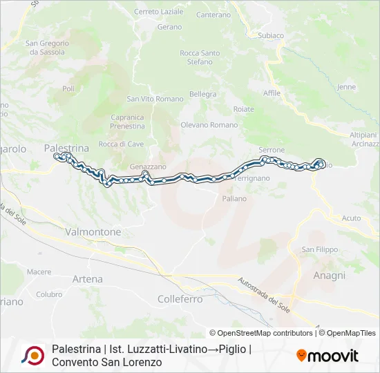 Percorso linea bus COTRAL