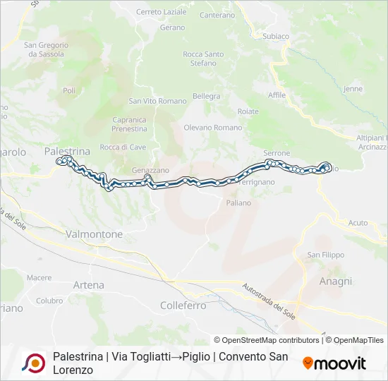 Percorso linea bus COTRAL