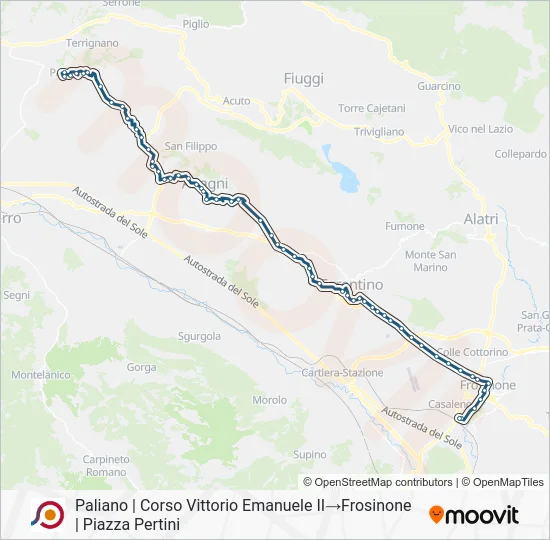 Percorso linea bus COTRAL