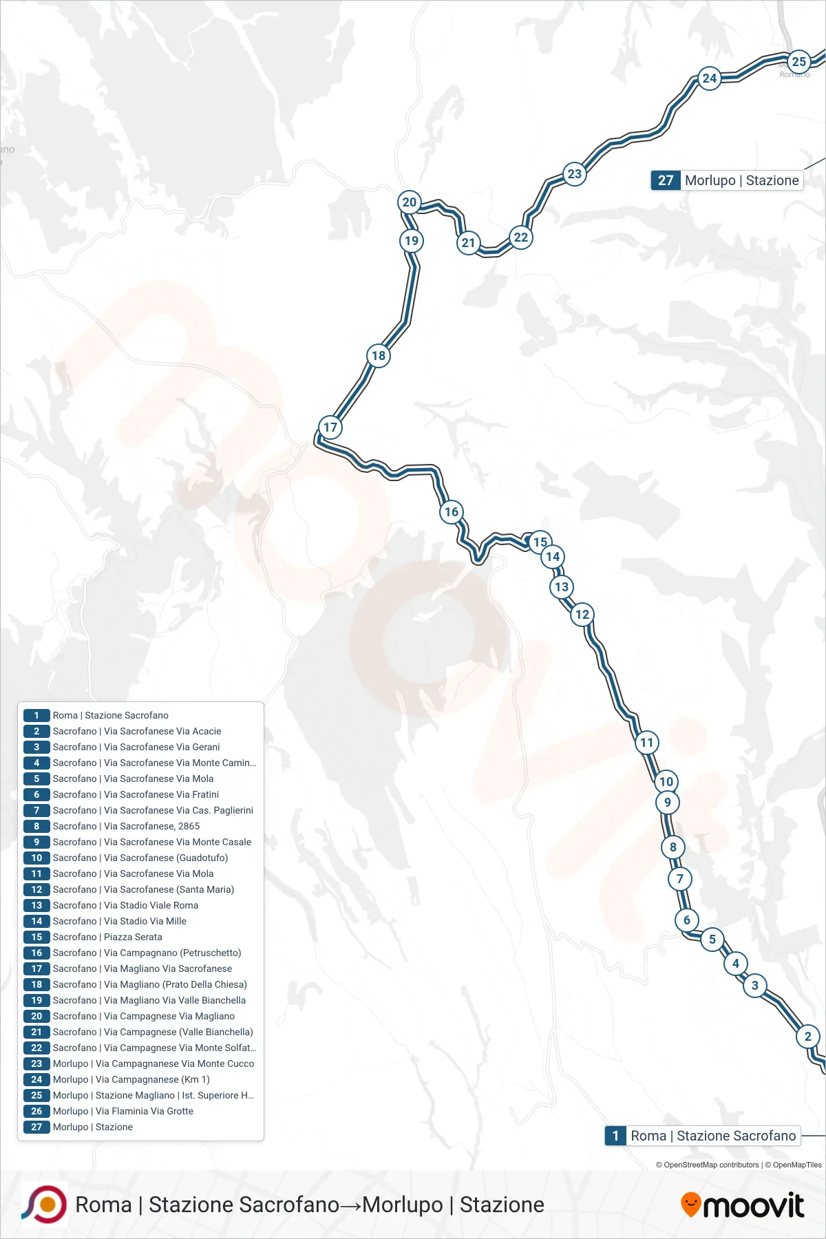 Linea COTRAL bus (Roma | Stazione Sacrofano→Morlupo | Stazione) - Percorsi e fermate sulla mappa