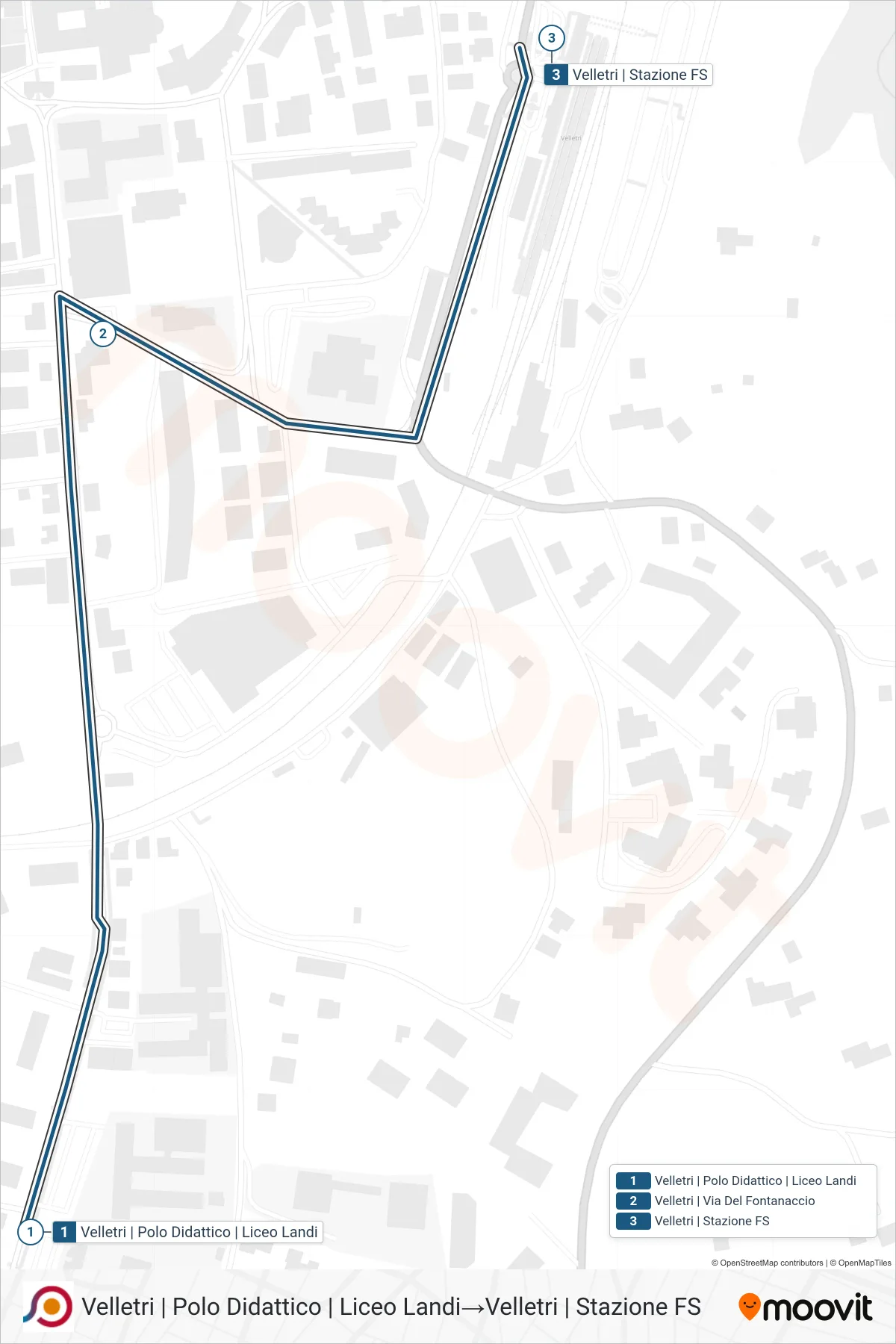 Linea COTRAL bus (Velletri | Polo Didattico | Liceo Landi→Velletri | Stazione FS) - Percorsi e fermate sulla mappa
