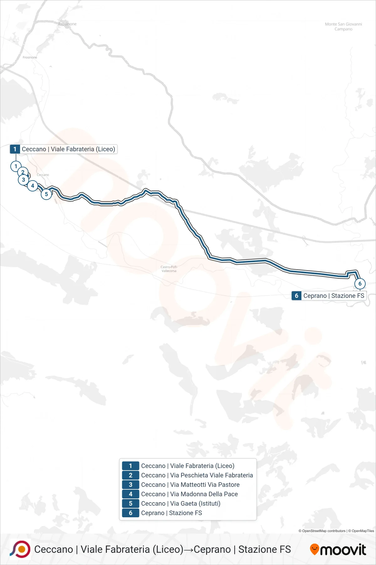 Linea COTRAL bus (Ceccano | Viale Fabrateria (Liceo)→Ceprano | Stazione FS) - Percorsi e fermate sulla mappa
