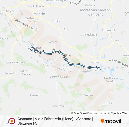 Percorso linea bus COTRAL
