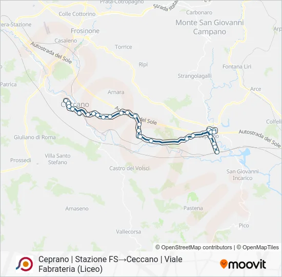 Percorso linea bus COTRAL