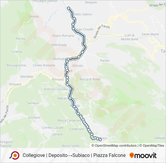 Percorso linea bus COTRAL