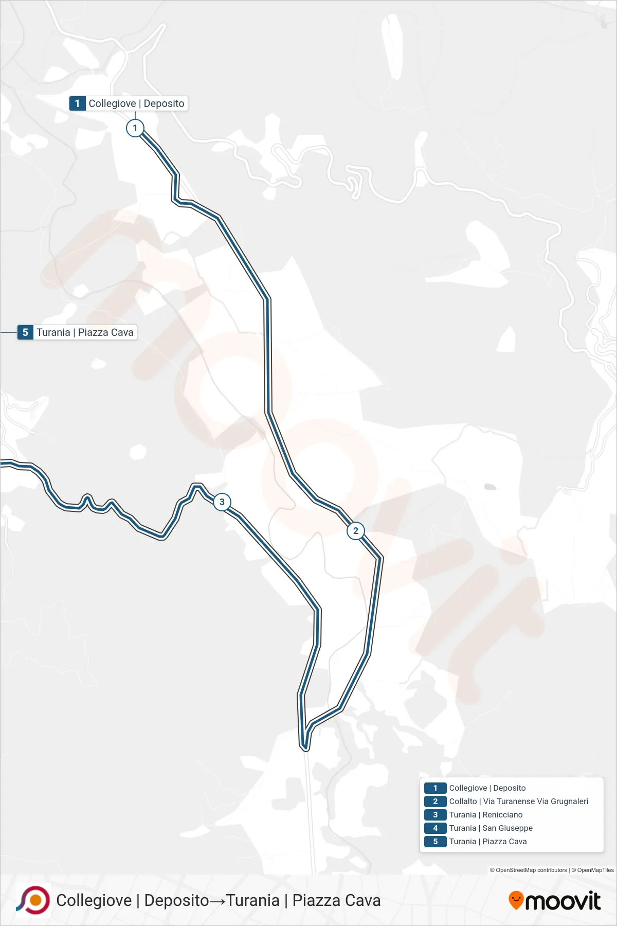 Linea COTRAL bus (Collegiove | Deposito→Turania | Piazza Cava) - Percorsi e fermate sulla mappa